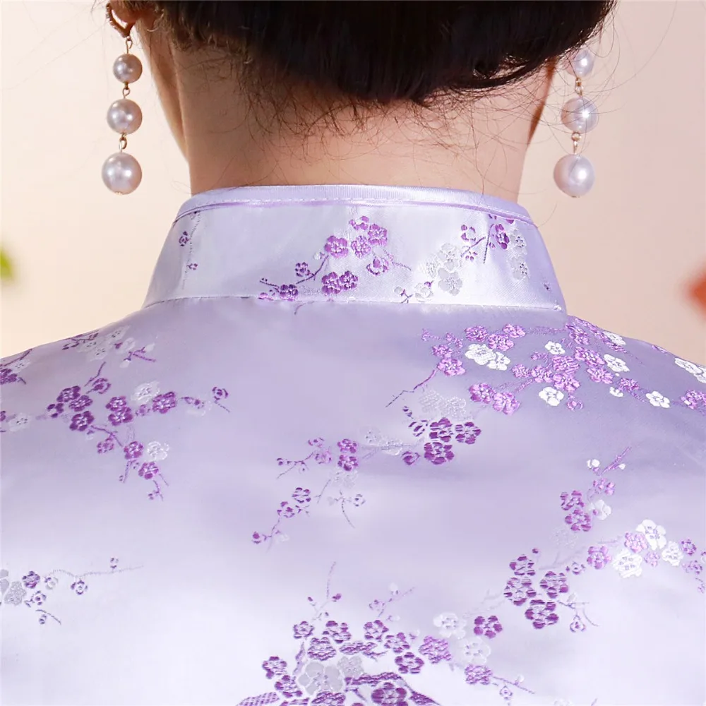 Шанхай история короткие Cheongsam Топ Традиционный китайский искусственный шелк/Атласный топ Дракон и Феникс Вышивка Блузка Топ Qipao рубашка
