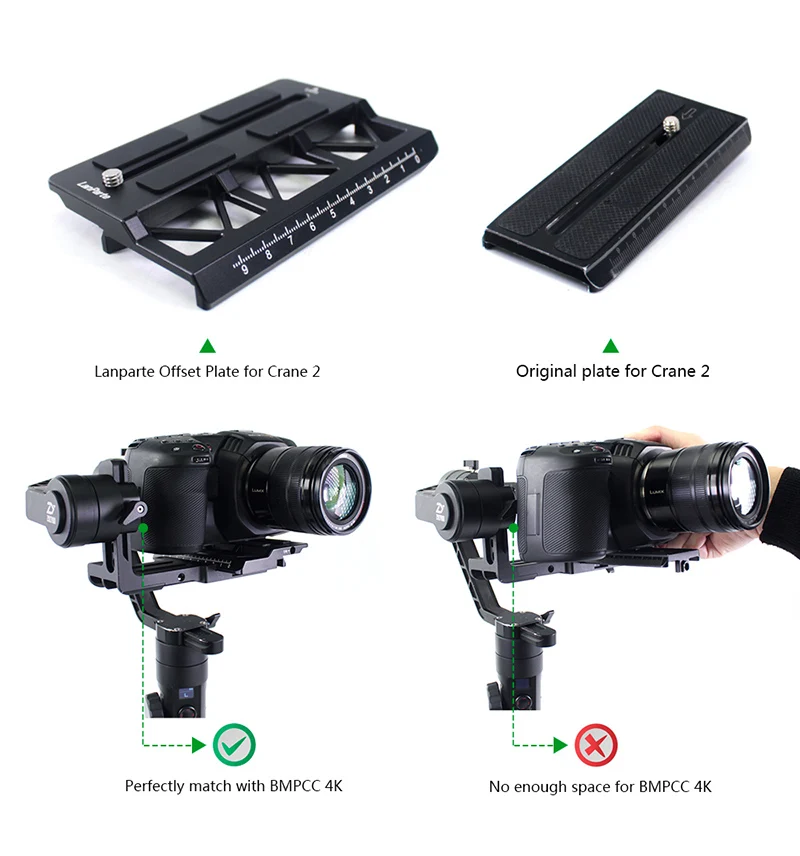 Lanparte кран 2/3 офсетная пластина для Zhiyun Gimbal аксессуары для камеры Blackmagic BMPCC 6K 4K Камера и аксессуар для цифровой зеркальной фотокамеры