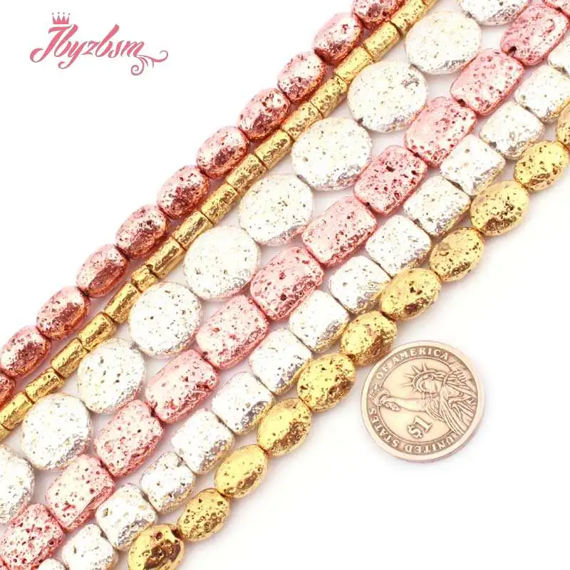 Бусины Из лавового камня из вулканического серебра и розового золота для