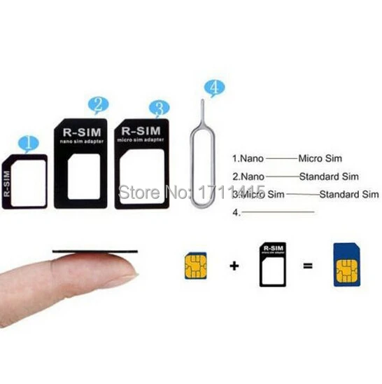 4 в 1 Nano SIM для Micro/стандартный адаптер карт адаптеры iPhone 5 4S iPhone5 с розничной