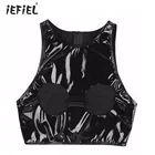 Женский сексуальный короткий топ из искусственной кожи без рукавов, латекс экзотический, открытый, без рукавов