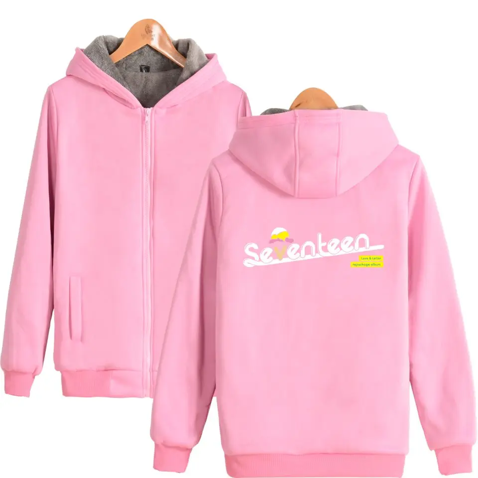 

Korean Boy Group Seventeen Kpop Thick Hoodies Sweatshirts With Zipper Winter Warm Thickened Seventeen Hoodie Zip-Up PlusSize 4XL