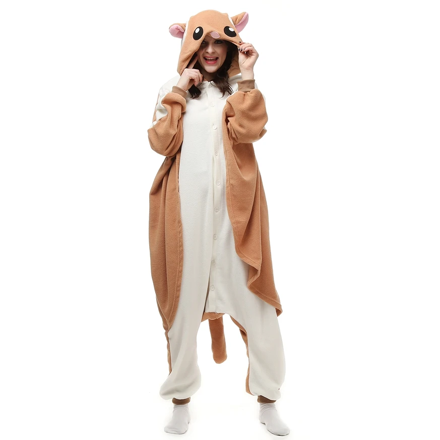 Adult Polar Fleece Kigurumi Sugar Glider Rat Costume - Cartoon Animal Onesie Pajamas for Halloween, Carnival, Masquerade Party Jumpsuit image 2