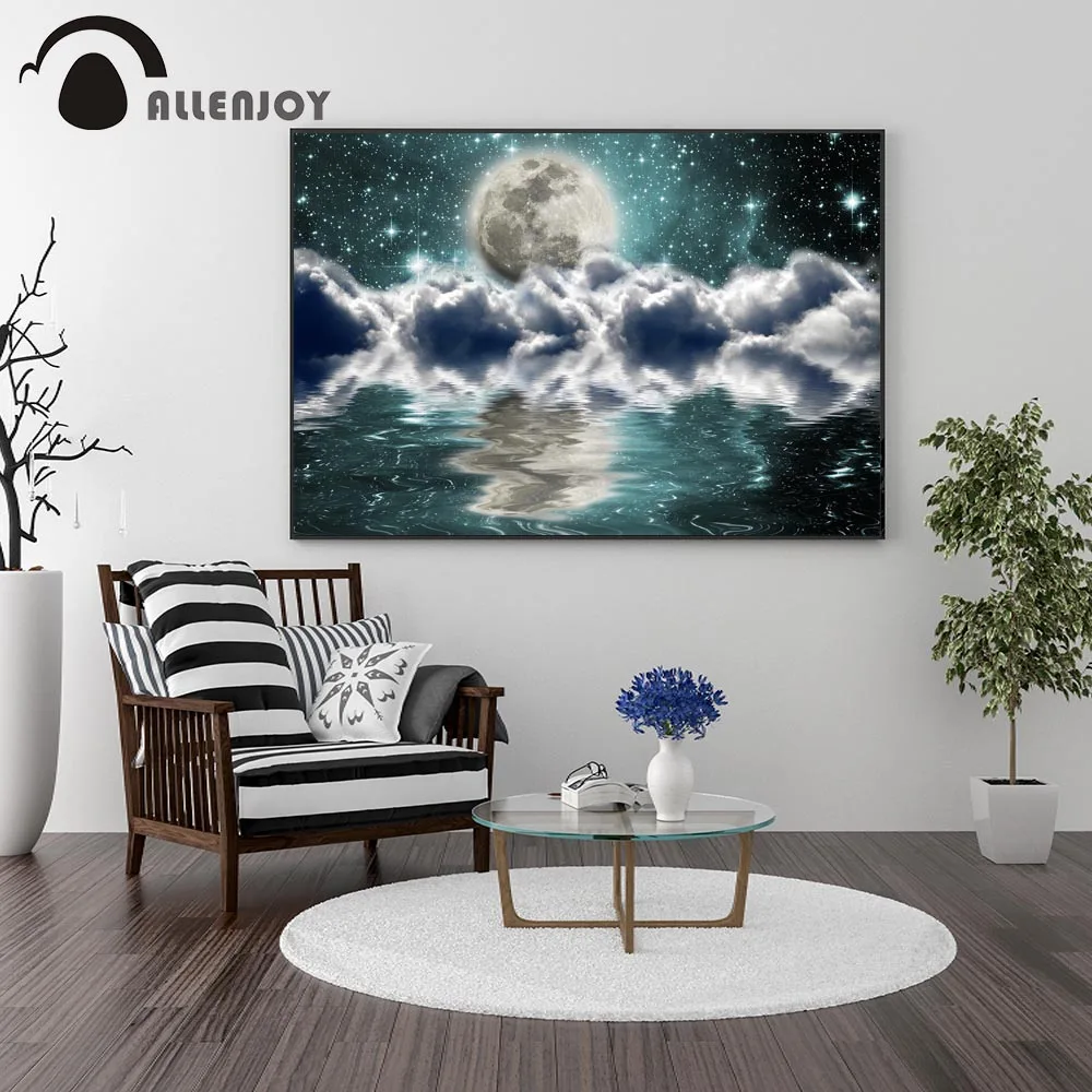 Allenjoy акварельные изображения звездное небо Луна может отражение озера холст