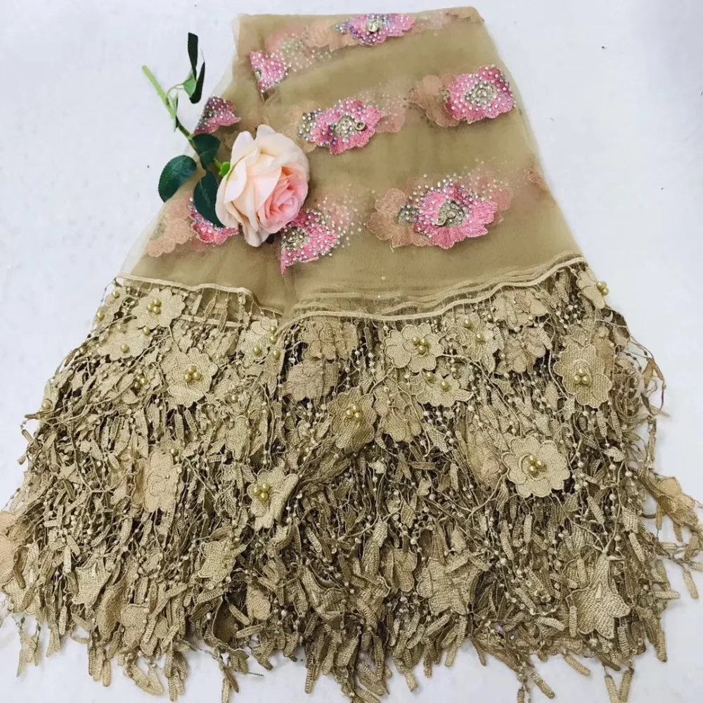 Африканская кружевная ткань 2018 французская Сетка 3 D цветы вышитые бусины Стразы