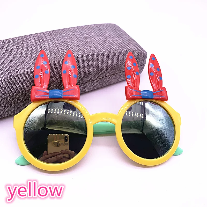 yellow Детские солнцезащитные очки для девочек детские очки с кроликом для мальчиков UV400 линзы детские солнцезащитные очки милые очки оттенки очки - Цвет линз: yellow