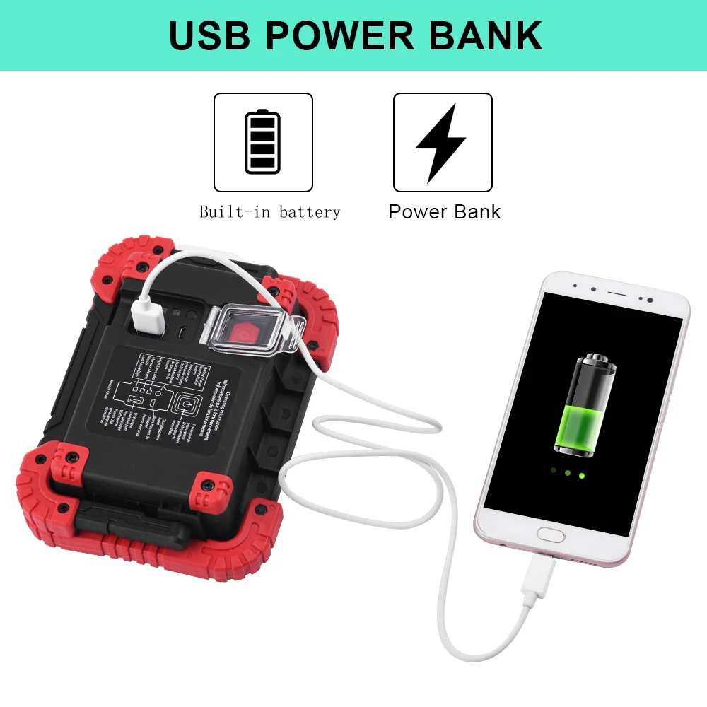 구매 ANJOET 휴대용 LED COB 작업 빛 야외 방수 홍수 조명, 자동차 수리, 내장 충전식 배터리 보조베터리