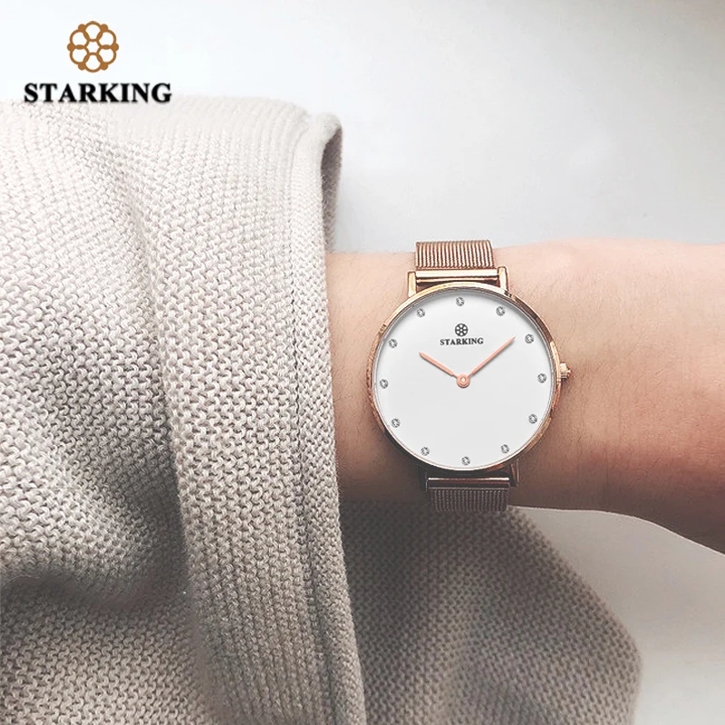 Роскошные женские часы STARKING, 6 мм, стразы, водонепроницаемые, Relogio Feminino, модные, женские, винтажные, с сетчатым ремешком, простые часы