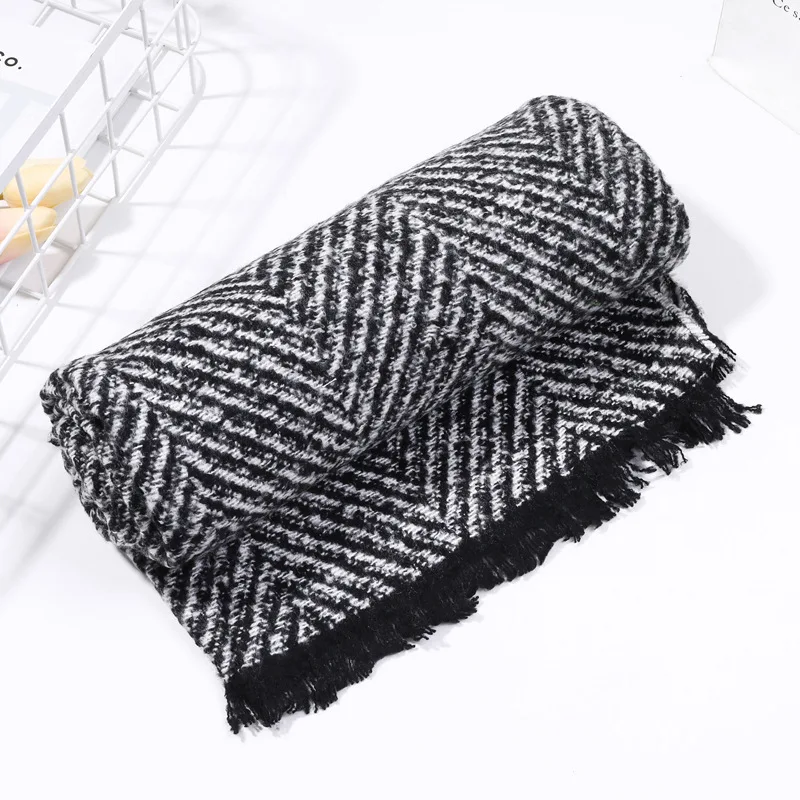 Очаровательный блестящий шарф в полоску женские мягкие клетчатые шали