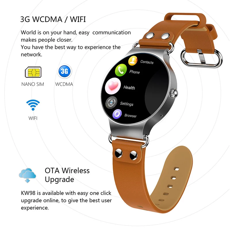KW98 Смарт часы Android 5 1 3g сети WI FI gps MTK6580 умные спортивные для iOS телефон PK KW88|smart