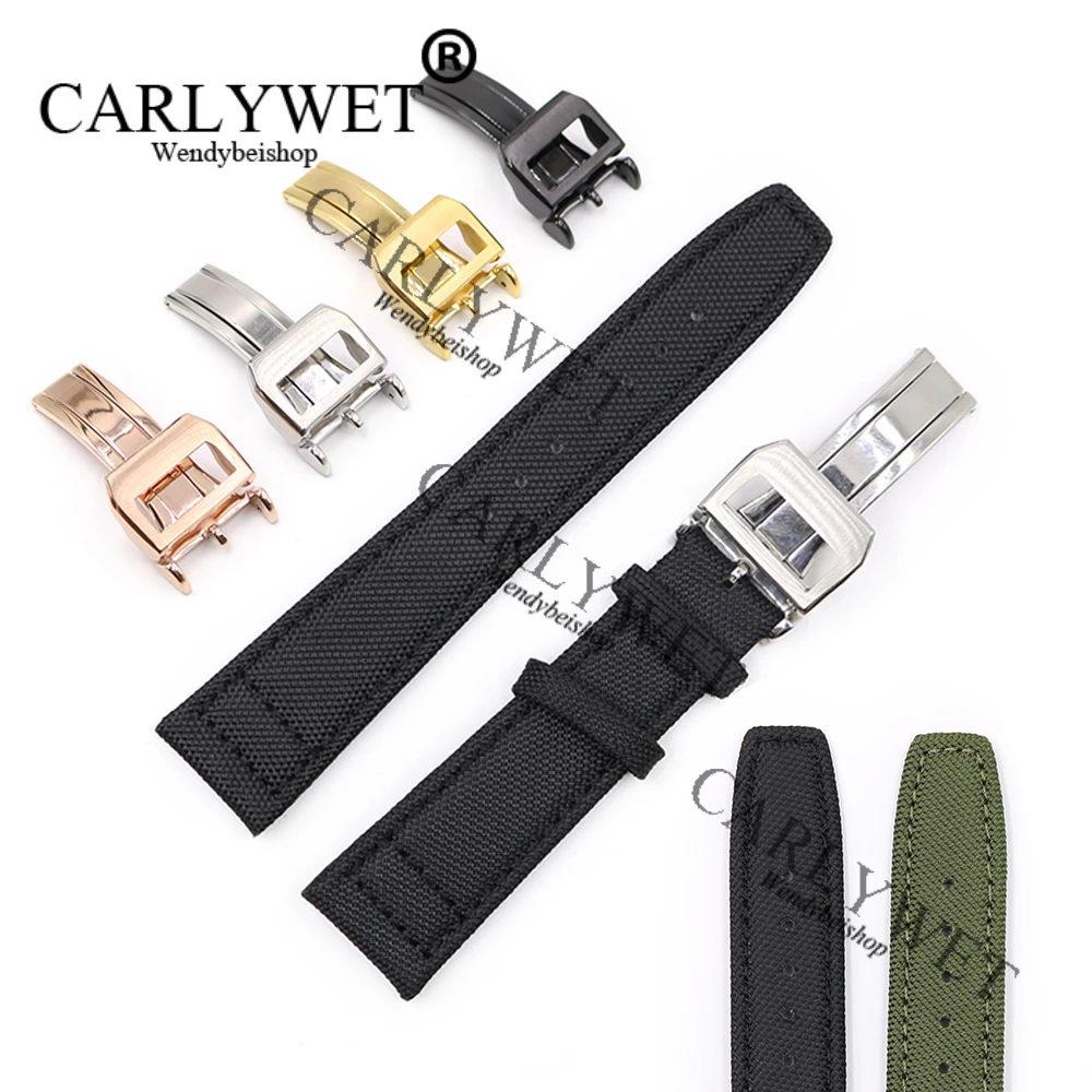 

CARLYWET 20 21 22mm Green Black Nylon Fabric Leather Band Wrist Watch Strap Belt With Stainless Steel Buckle
