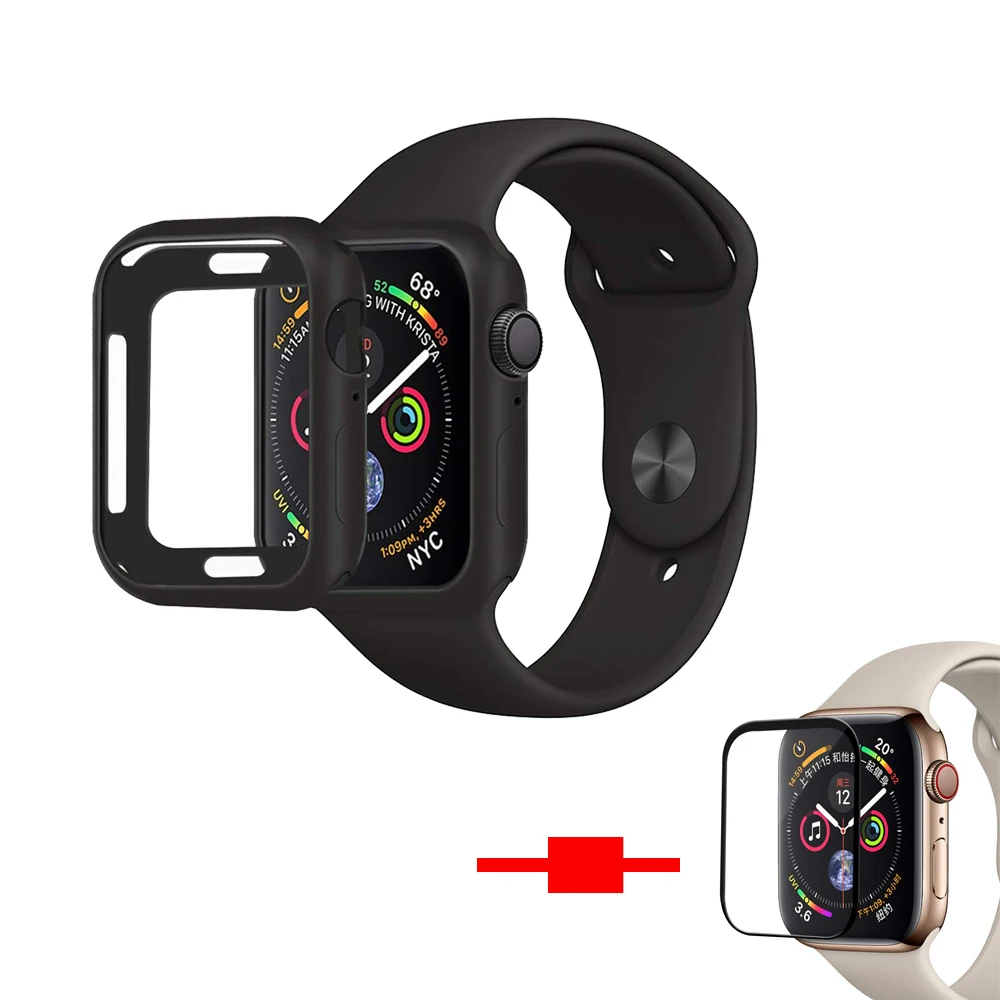 NEW Colors Soft Silicone Case For Apple Watch Series 4 40mm 44mm Cover Frame Full Protection+Screen Protector | Мобильные телефоны