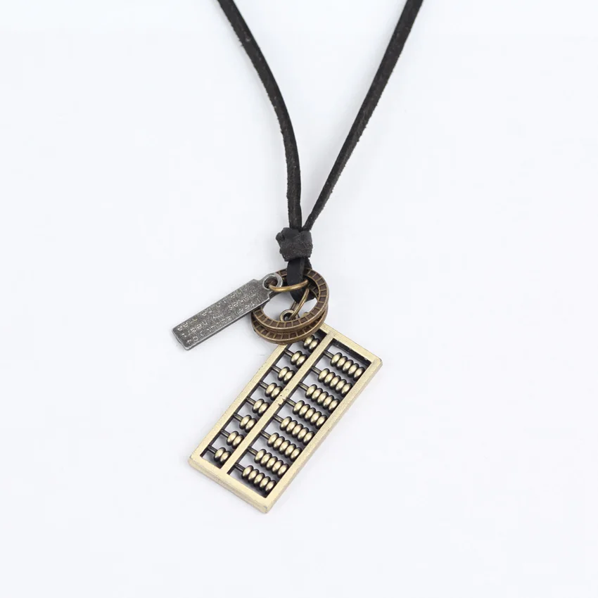 Men's Women's Unisex Circle Fashion Abacus Charm Pendant Brown Genuine Leather Necklace Cord. | Украшения и аксессуары