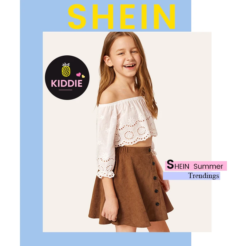 SHEIN Kiddie/коричневая однотонная повседневная детская юбка с пуговицами спереди детская одежда г. Летние расклешенные мини-юбки трапециевидной формы с эластичной резинкой на талии для девочек