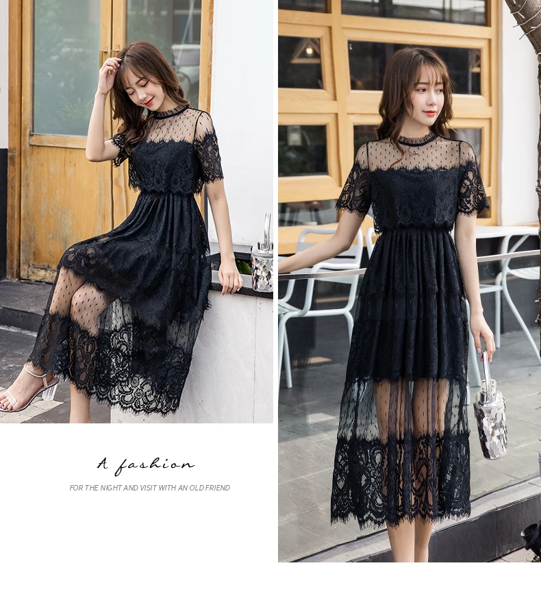 Женское кружевное длинное платье праздничное с эластичной талией длинные платья