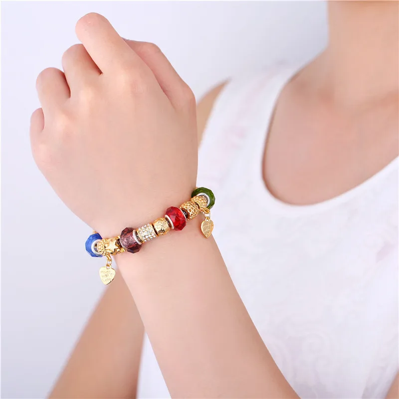 Женский браслет с бусинами из хрустального стекла золотистого цвета|bracelets for|stone