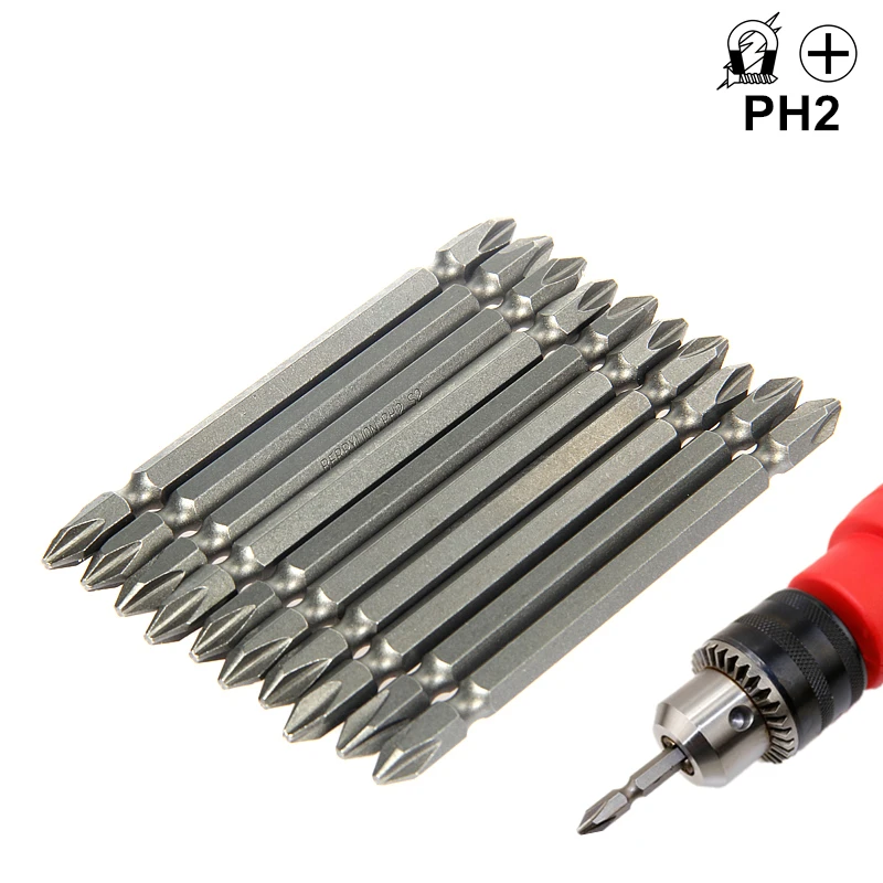 Отвертка Philips bits PH2 10 шт. 1/4 ''/6 35 мм магнитная длина 65/100 S2 легированная сталь