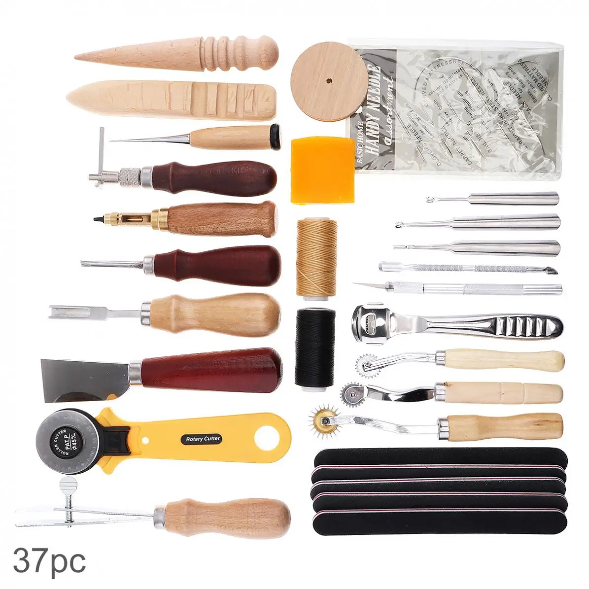 

37pcs/lot DIY Leather Craft Handmade Sewing Stitching Punch Carving Work Kit Set Saddle Groover Waxed Thimble Kit for DIY