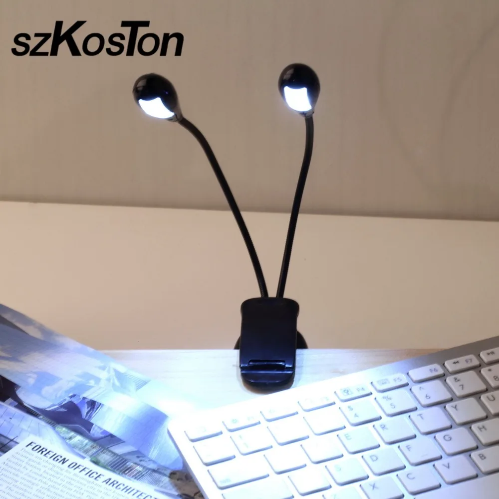 Регулируемый гусиная шея свет 2 двойные гибкие руки 4 LED клип-на лампа настольная