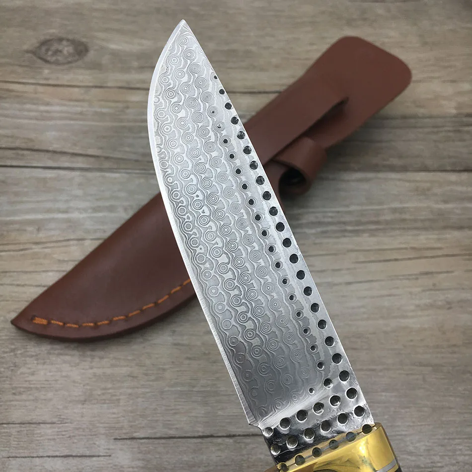 Handmade forged Damascus Steel hunting knife fixed copper ebony handle first layer 59 HRC camping tool Straight | Инструменты
