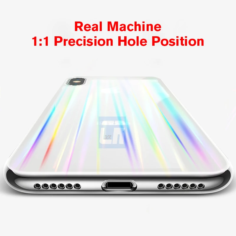 Luxury Rainbow Color Tempered Glass Case for iPhone XR XS MAX Protective Back 8 7 6 6S Plus Silicone Hard Cover |