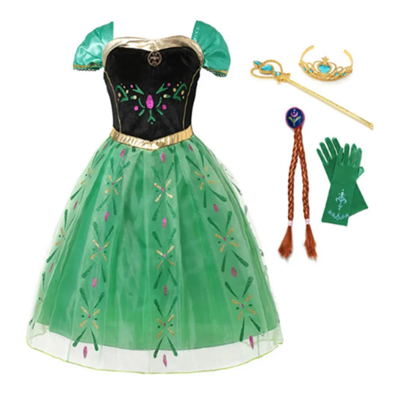 2018 Anna Elsa Dress for Girl Princess Part Cosplay Costume With Crown Wig Set Halloween Up | Детская одежда и обувь