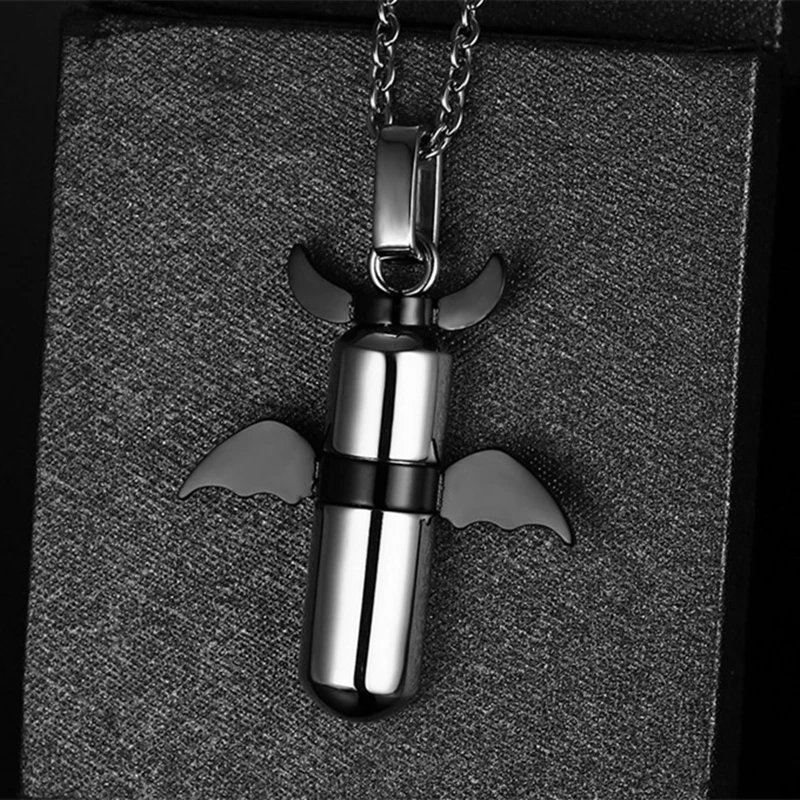 Милая пара ангелов демонов капсулы подвеска из нержавеющей стали ожерелье для