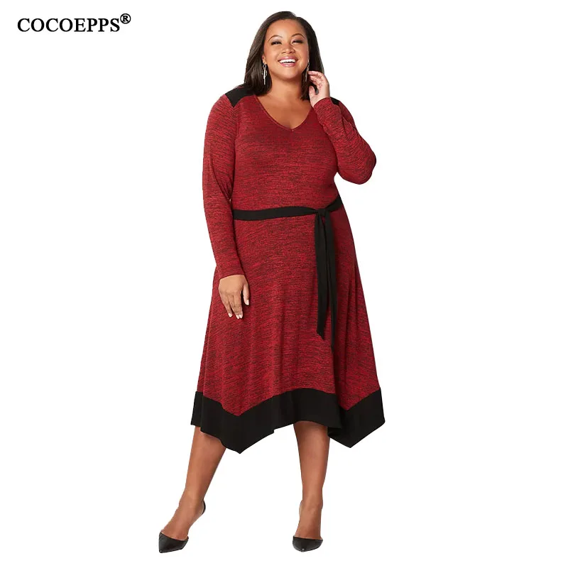 COCOEPPS 6XL женская одежда большого размера 2019 модное осеннее платье элегантные