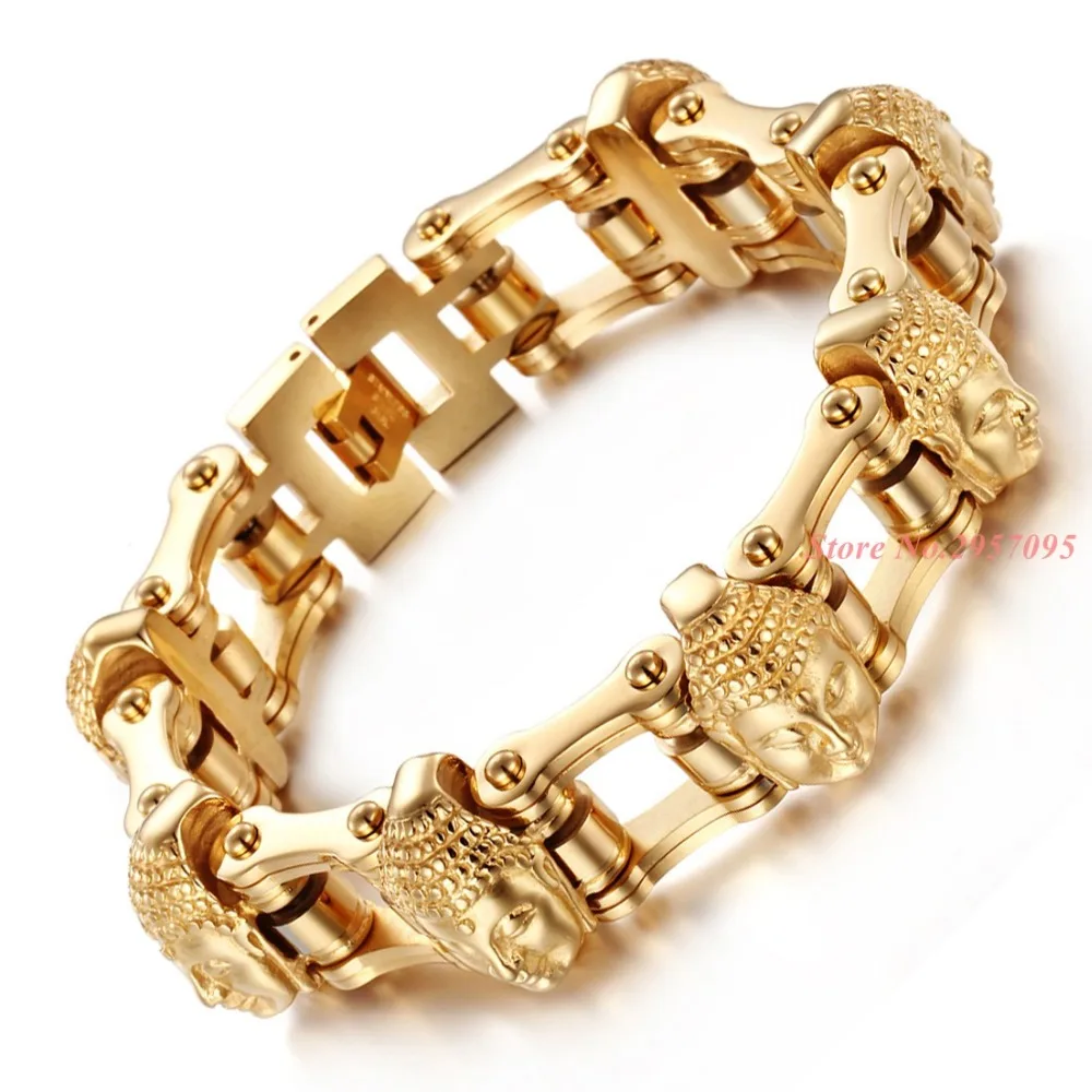 

Fashion Stainless Steel Bike Bracelet Man Bold and Chunky Steel Skull Style High Polished Link Bangle Personality