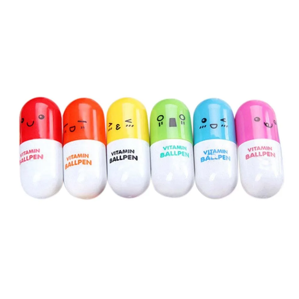 Cute Cartoon Ballpoint Novelty Pill Shape Smile Face Ballpoint Pen Retractable Mini Pen Stationery Student School Supplies