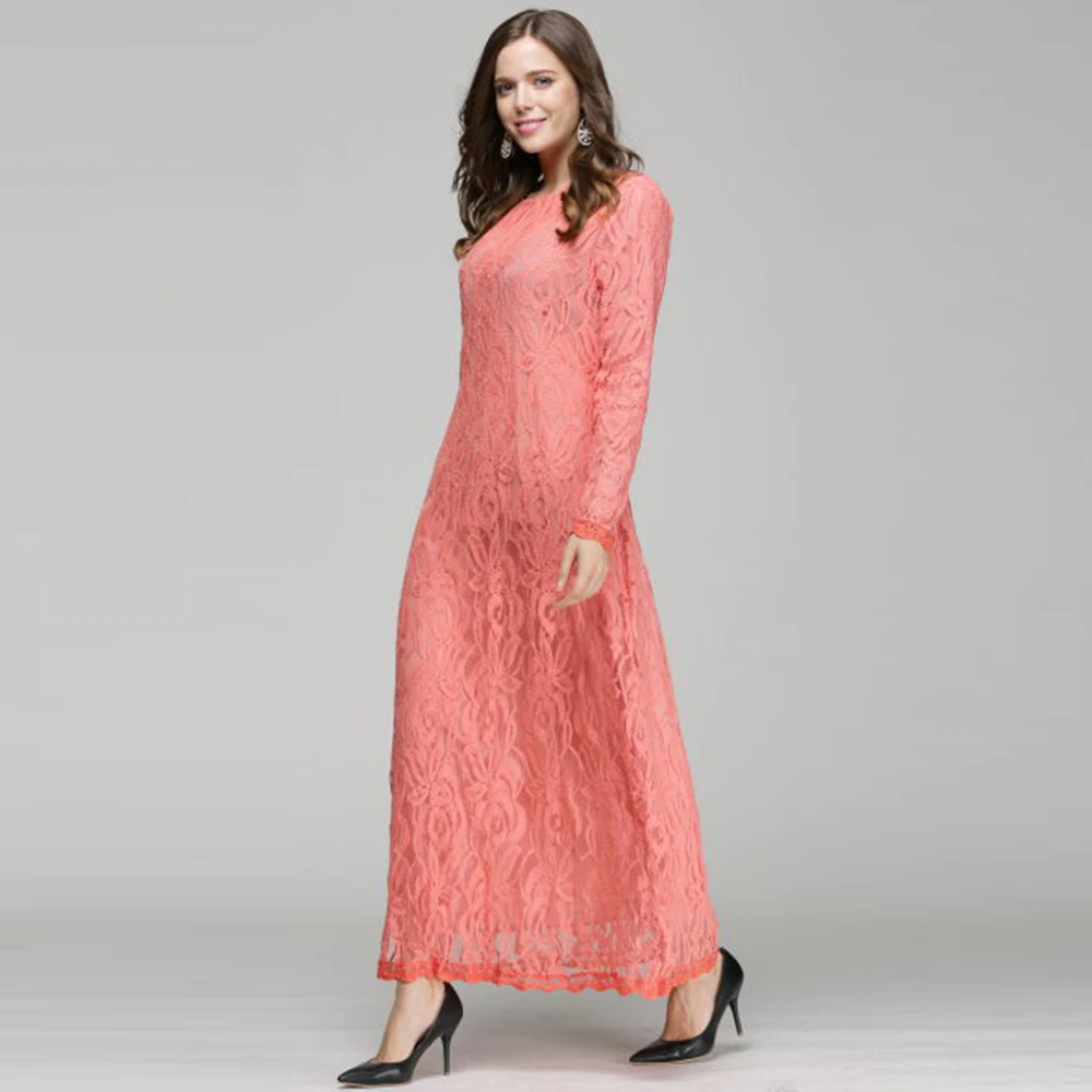 Женский кружевной кафтан женская одежда однотонное мусульманское платье
