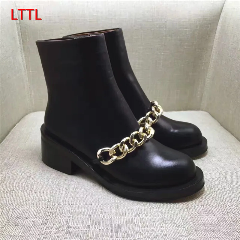 Женские ботильоны с металлическими цепочками золотистые/серебристые кожаные