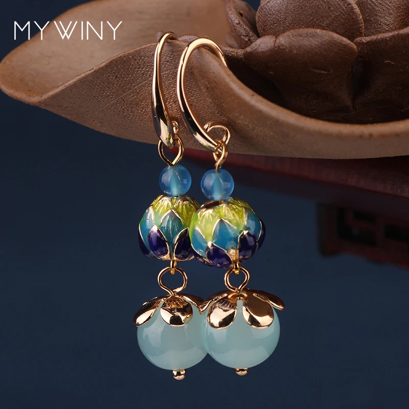 Женские винтажные серьги MYWINY медные Винтажные с цветами лотоса|Серьги-подвески| |