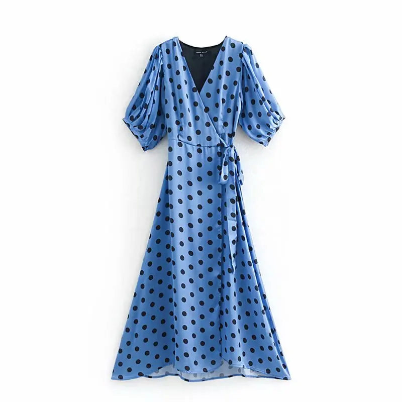 Женское платье в горошек повседневное облегающее с бантом стиле ретро длинное