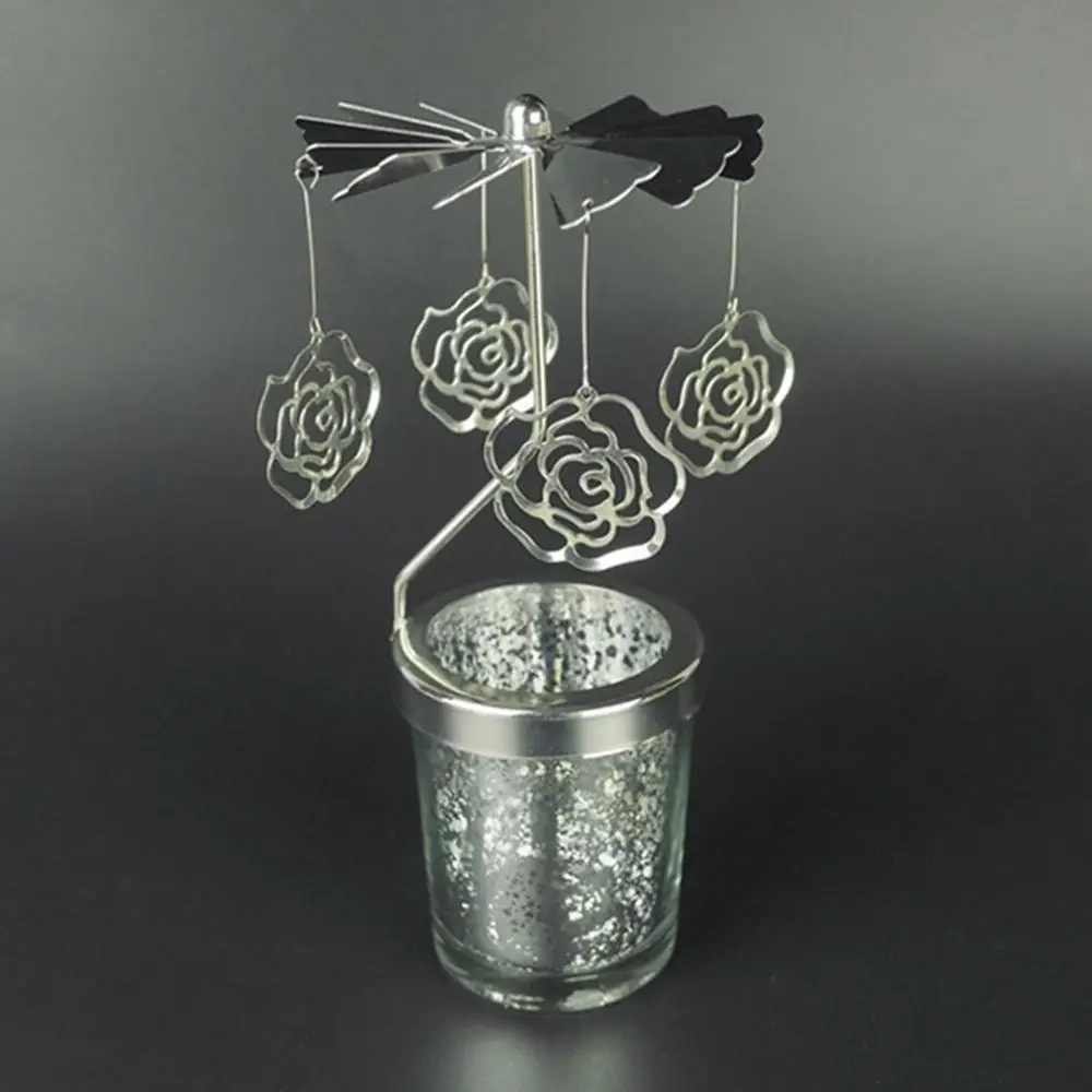 Flower Silver Снежинка вращающийся подсвечник свеча в виде бабочки держатели чайный светильник DIY вечерние настольные Декор Подсвечник рождественский подарок - Цвет: Flower Silver