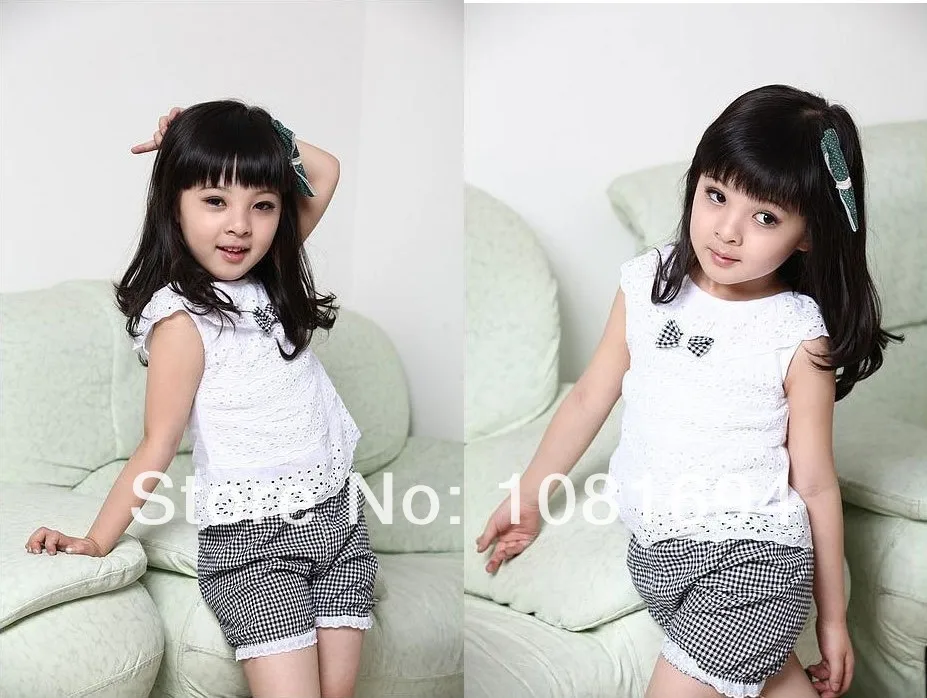 Комплект одежды для детей новый летний кружевной комплект девочек футболка и