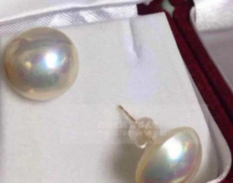 PAIR OF HUGE 12 13mm natural south sea genuine white pearl earring 14k Ювелирные изделия&gt