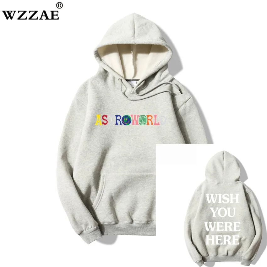 Light Gray Трэвиса Скотта Astroworld WISH YOU WAS HERE вышитые радужные буквы для мужчин и женщин пуловер с капюшоном модная Толстовка в стиле хип-хоп - Цвет: Light Gray
