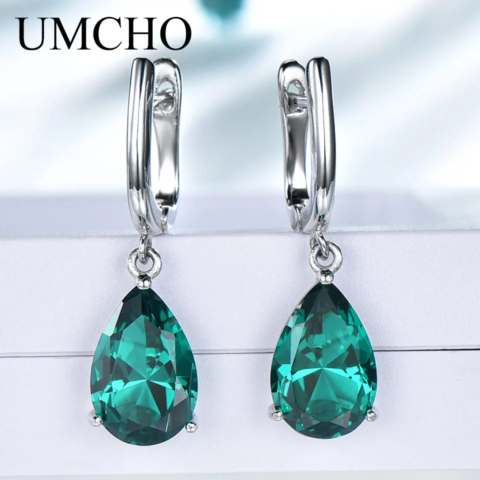 Женские серьги-клипсы UMCHO из стерлингового серебра зелёный Изумрудный камень