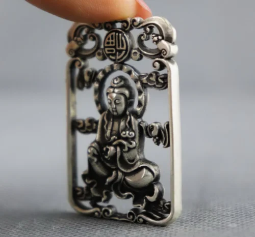 Китайский Miao Серебряный медный резной Bodhisattva благоприятный мальчик девочка