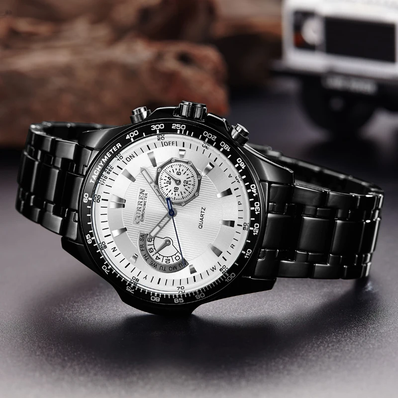 Мужские кварцевые часы Curren черные стальные модные деловые военные