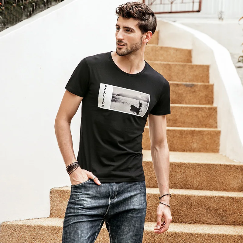2018 летние Модная футболка Для мужчин короткий рукав тонкий печатных мужские