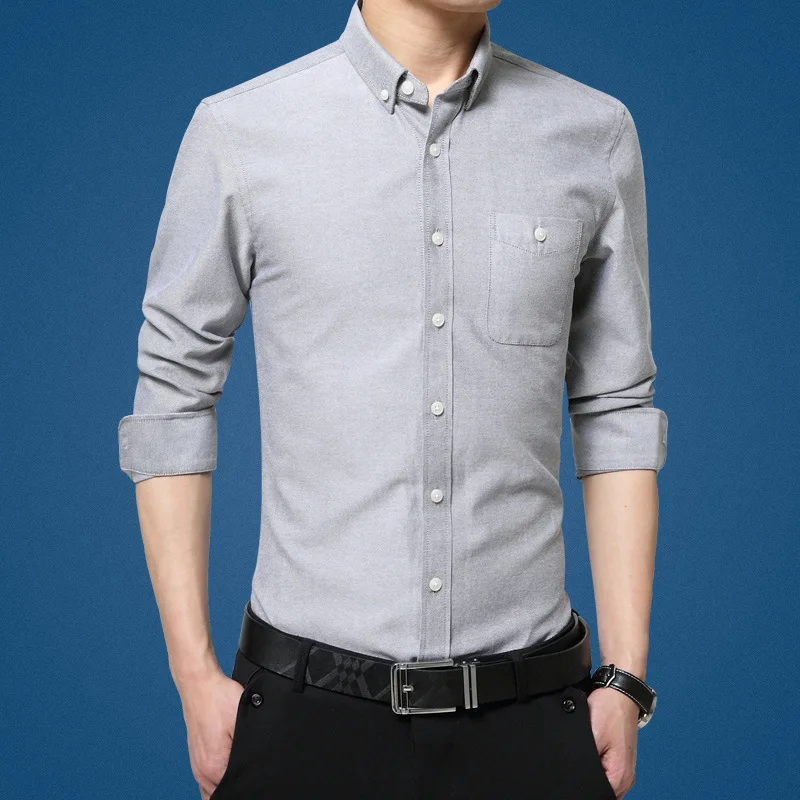 Новинка 2020 модная мужская рубашка однотонная повседневная приталенная с длинным