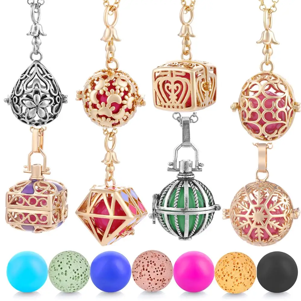 Mexico Chime Angel Ball Caller Locket Necklace Vintage Pregnancy Necklace Aromatherapy Essential Oil Diffuser jewelry VA-232