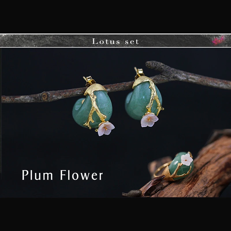 Женский ювелирный комплект из серебра 925 пробы с кольцом и серьгами|flower jewelry