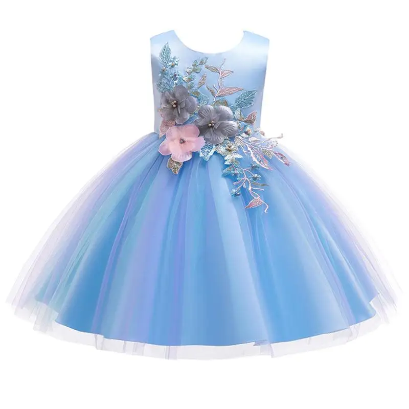 

2021 Summer Girls Dress Embroidery Wedding Party Elegant Princess Dress Kids Dresses For Girls Children Clothing 2 3 6 8 10 Year