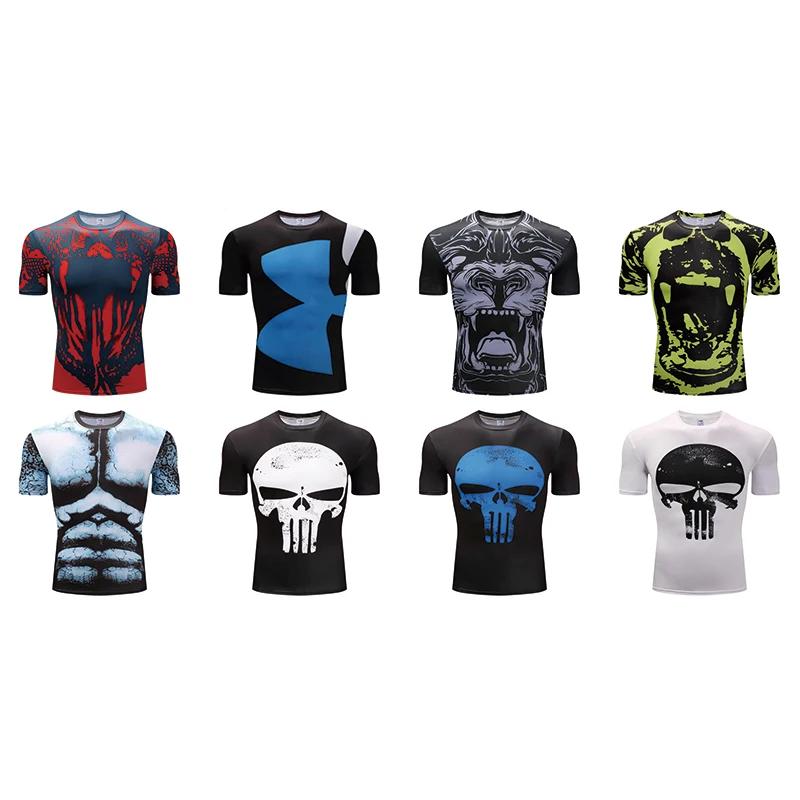 2019 New Mens Summer Skull Print Men Short Sleeve T-shirt 3D T Shirt Casual Breathable Plus-size | Мужская одежда