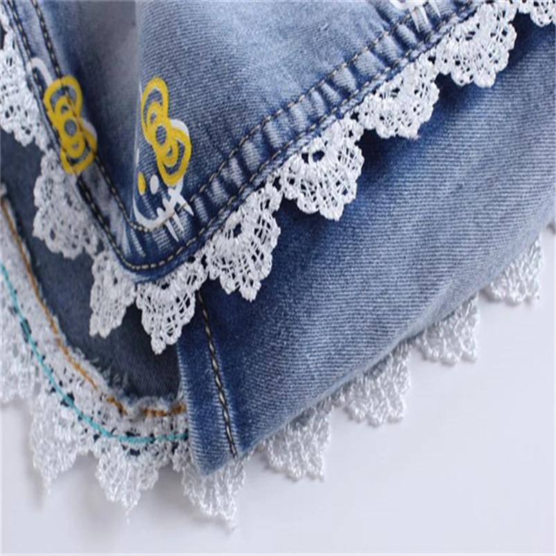 Детские джинсовые шорты 1 шт. летние кружевные с мультяшным рисунком для