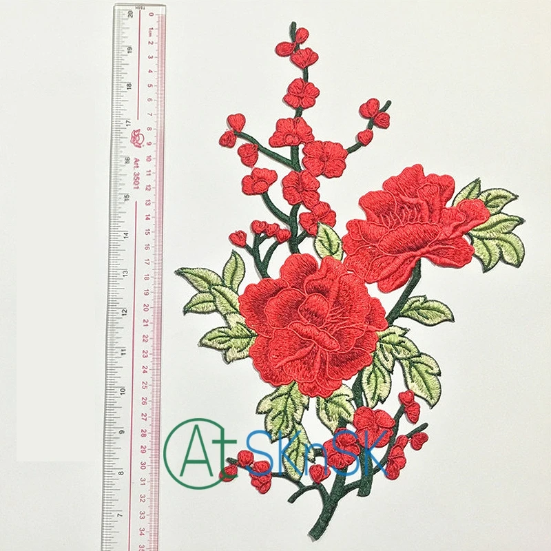 3D красные цветы вышитые нашивки приклеивающаяся наклейка для одежды платья