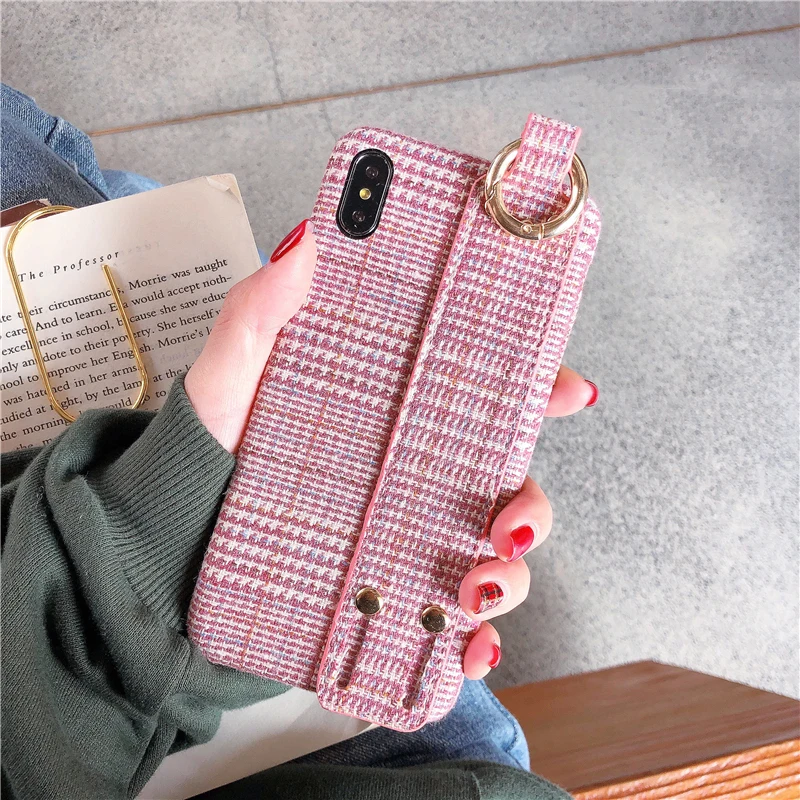 GlamPhone чехол розовый клетчатый тканевый ремешок чехол для телефона для iPhone XS Max XR XS 8 8plus 7 7plus 6/6S Plus мягкая задняя крышка из ТПУ